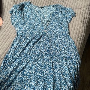 Shein blue floral ruffle dress
